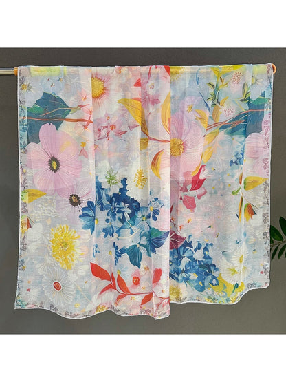 Scarvii - Bright Romantic Floral Printed Square Scarf