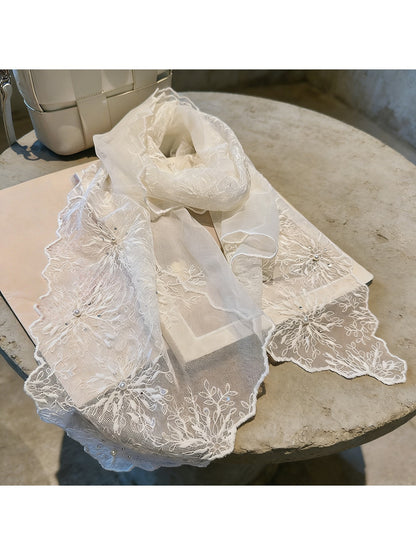Scarvii - Floral Lace Embroidered Long Scarf