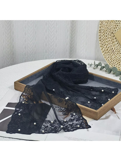 Scarvii - Floral Embroidered Sheer Lace Scarf