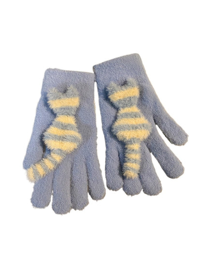 Gloving - Cozy Cat Striped Knit Gloves for Women