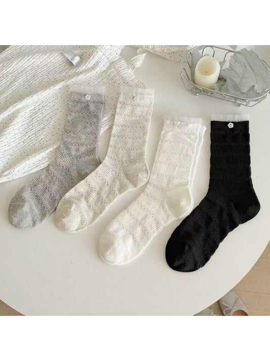 Rufia - Sweet Lace Edge Solid Color Crew Socks