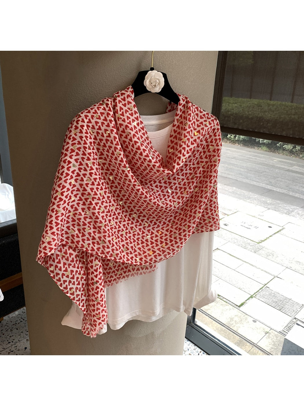 Scarvii - Heart Print Rectangle Shawl Scarf