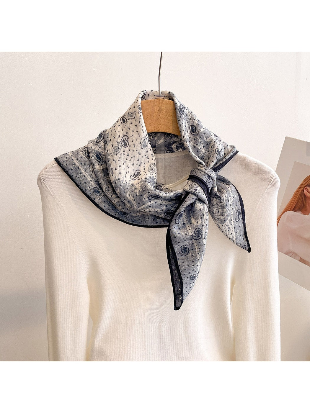 Scarvii - Black and White Colorblock Paisley Square Scarf