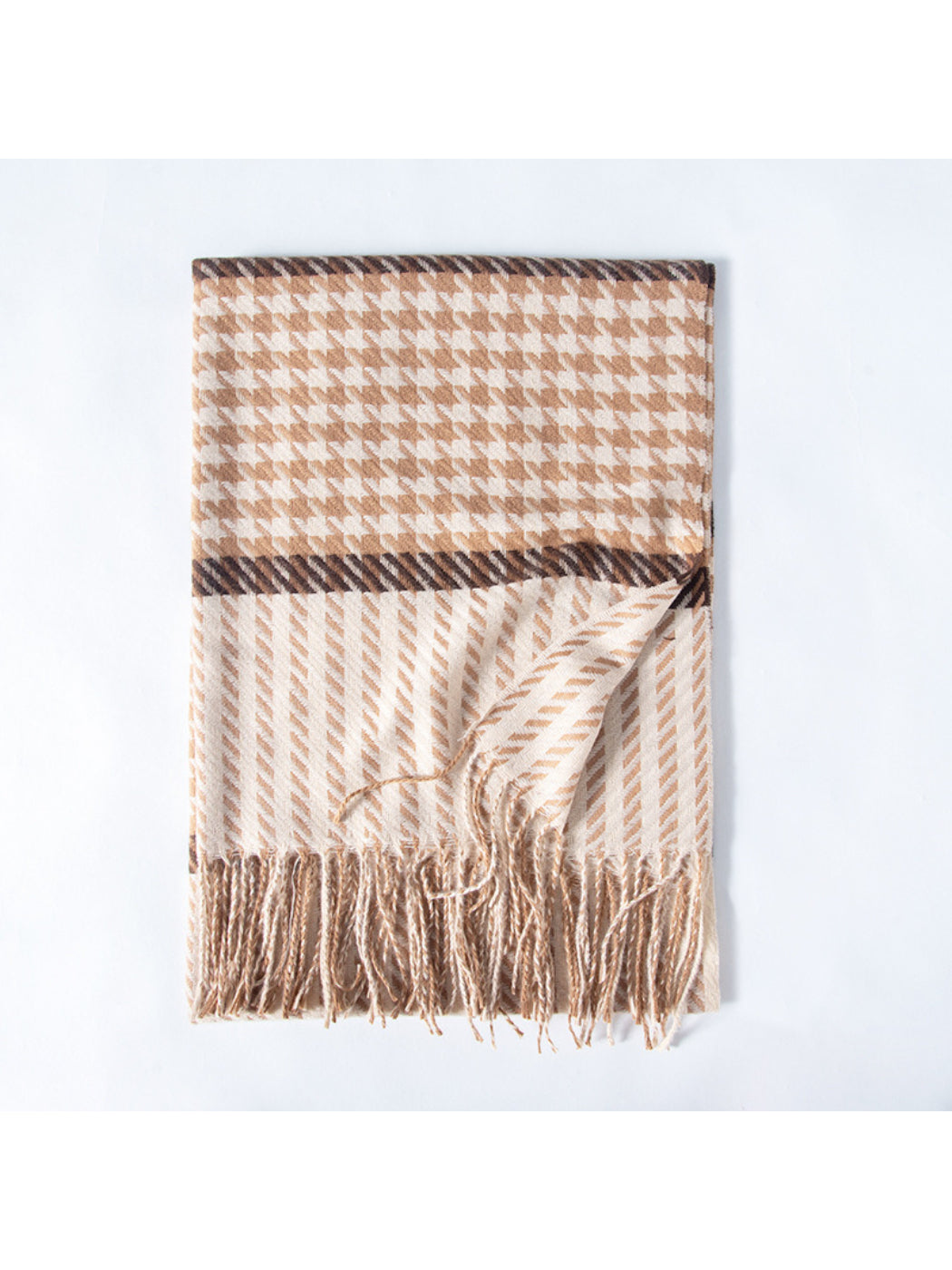 Scarvii - Mixed Houndstooth Plaid Fringe Scarf