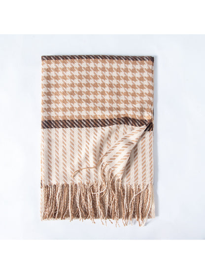 Scarvii - Mixed Houndstooth Plaid Fringe Scarf
