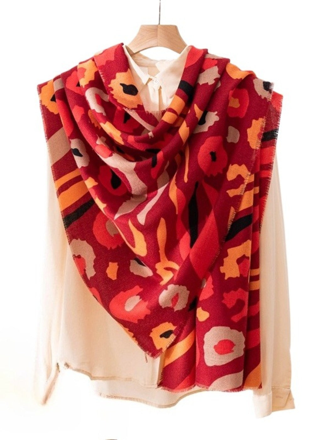 Scarvii - Red & Orange Floral Print Scarf Shawl