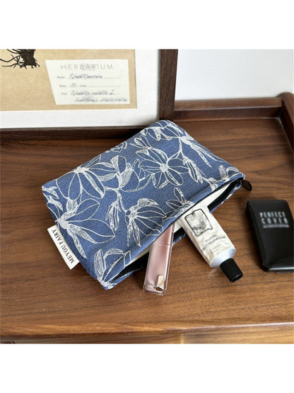 Interior view of Cosbai floral cosmetic bag with spacious