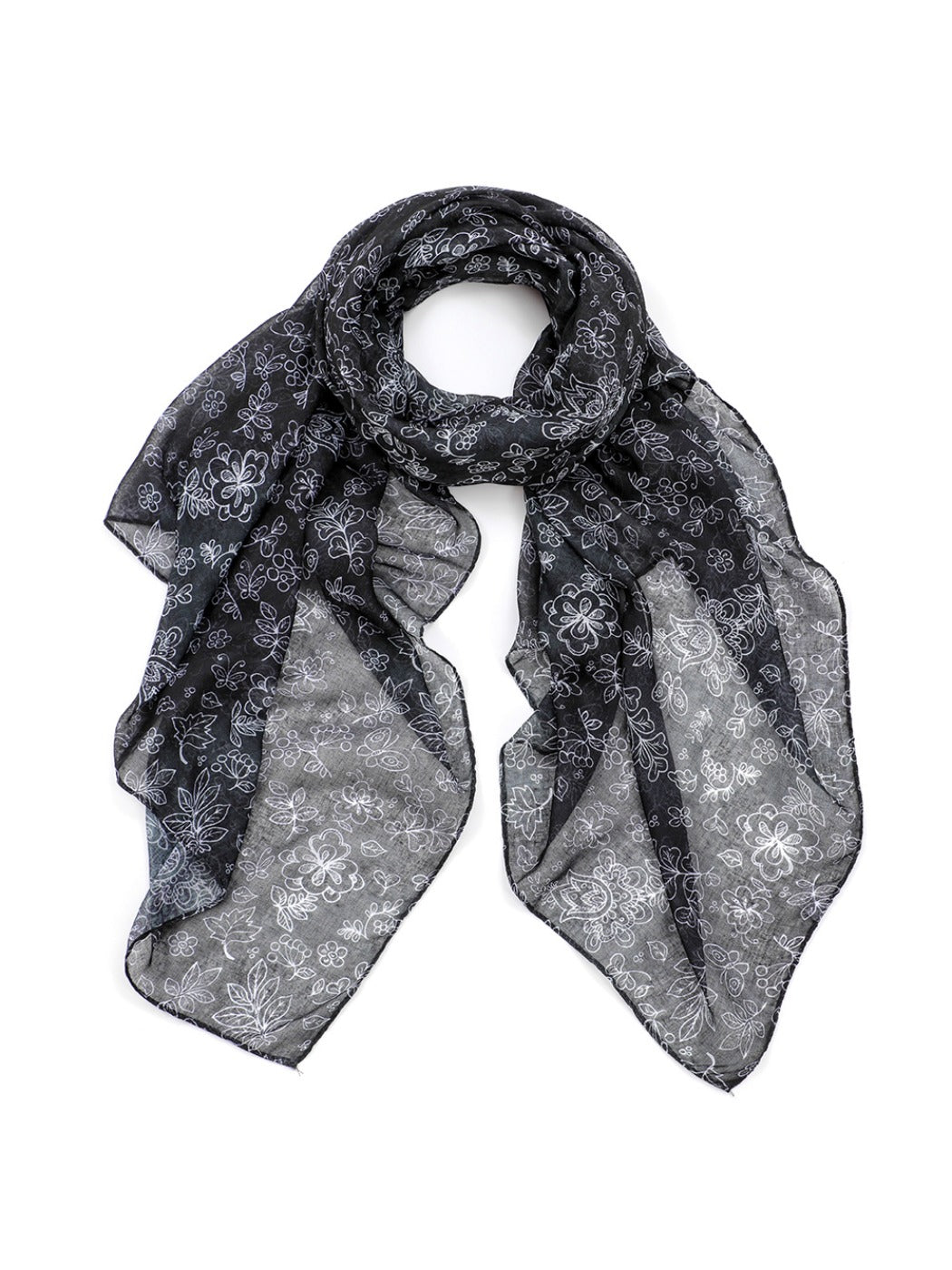 Scarvii - Black White Floral Print Scarf