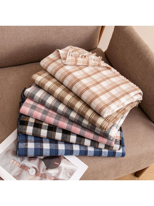 Scarvii - Preppy Classic Plaid Tassel Wrap Scarf