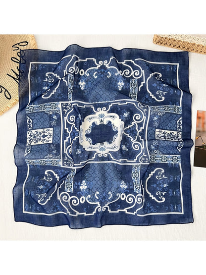 Scarvii - Floral Print Casual Neck Accent Square Scarf
