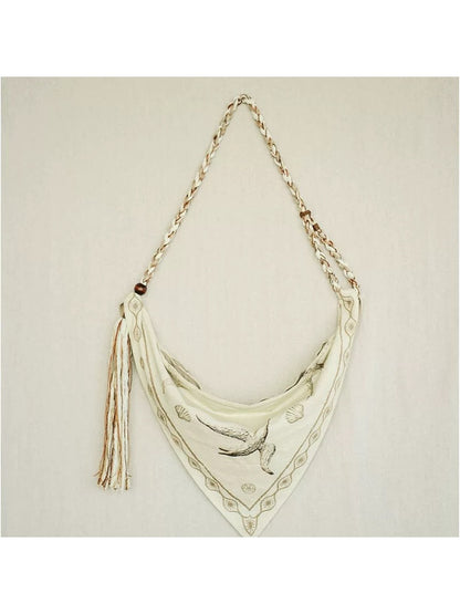 Cosbai - Bohemian Tassel Details Triangle Crossbody Bag