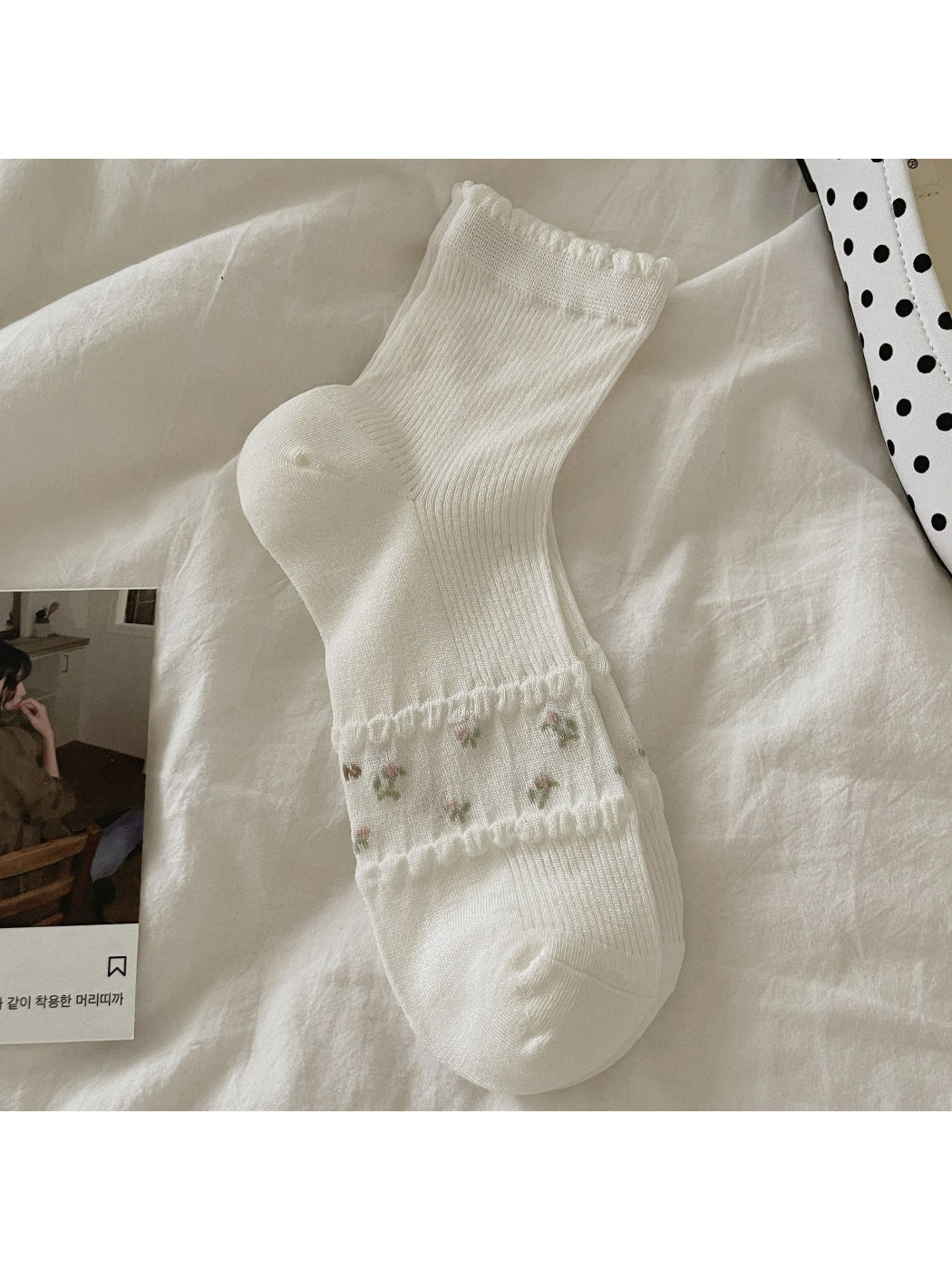 Rufia Ribbon Mesh Floral Mid Calf Socks product image