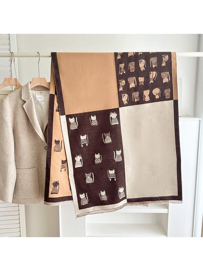 Scarvii - Block Panel Cat Motif Scarf