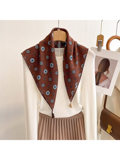 Scarvii - Geometric Flower Print Tassel Square Scarf