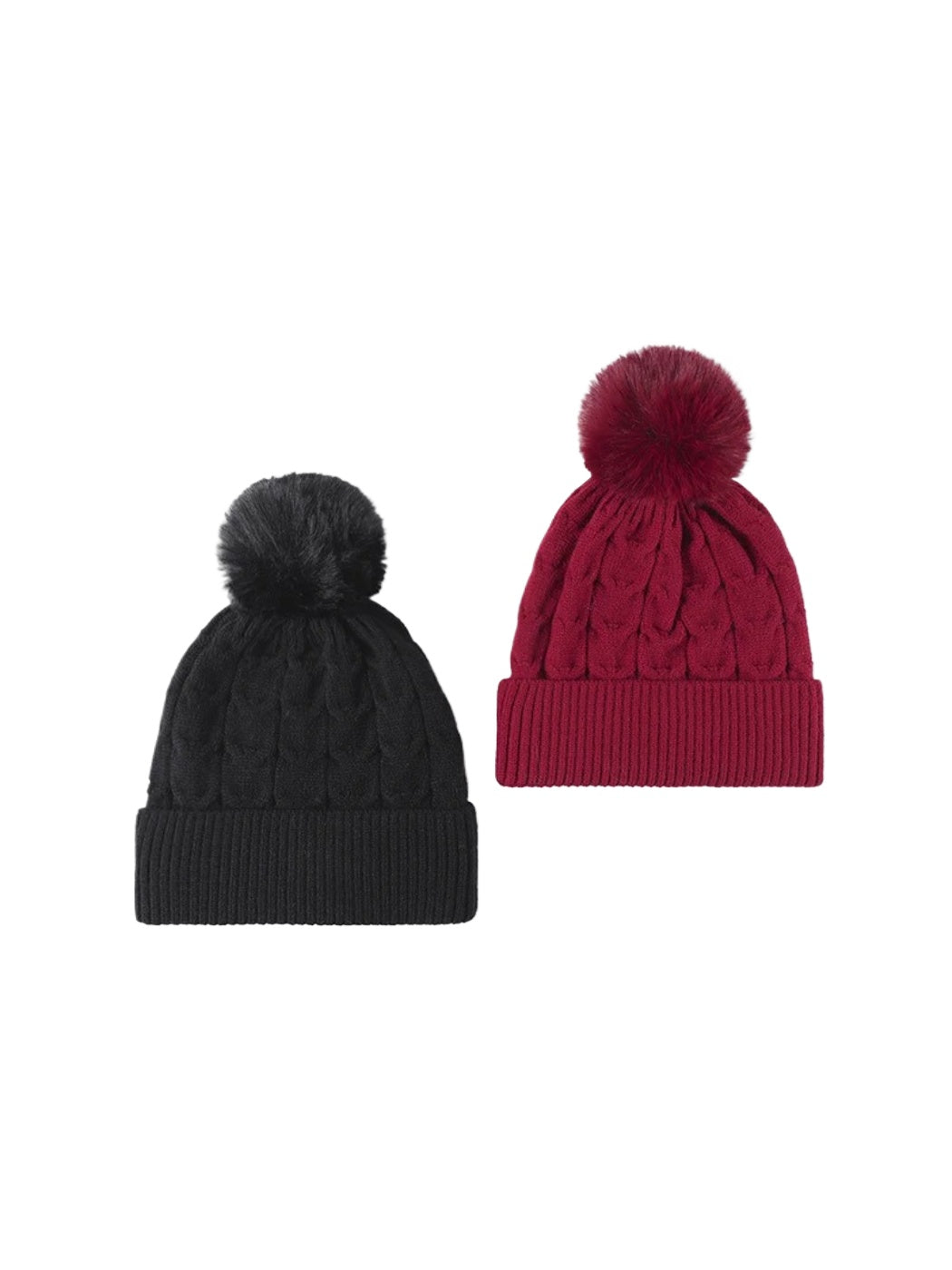Haila - Plush Lined Cable Knit Pom Beanie