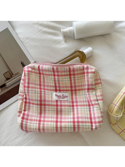 Cosbai - Plaid Zipper Cosmetic Organizer Bag