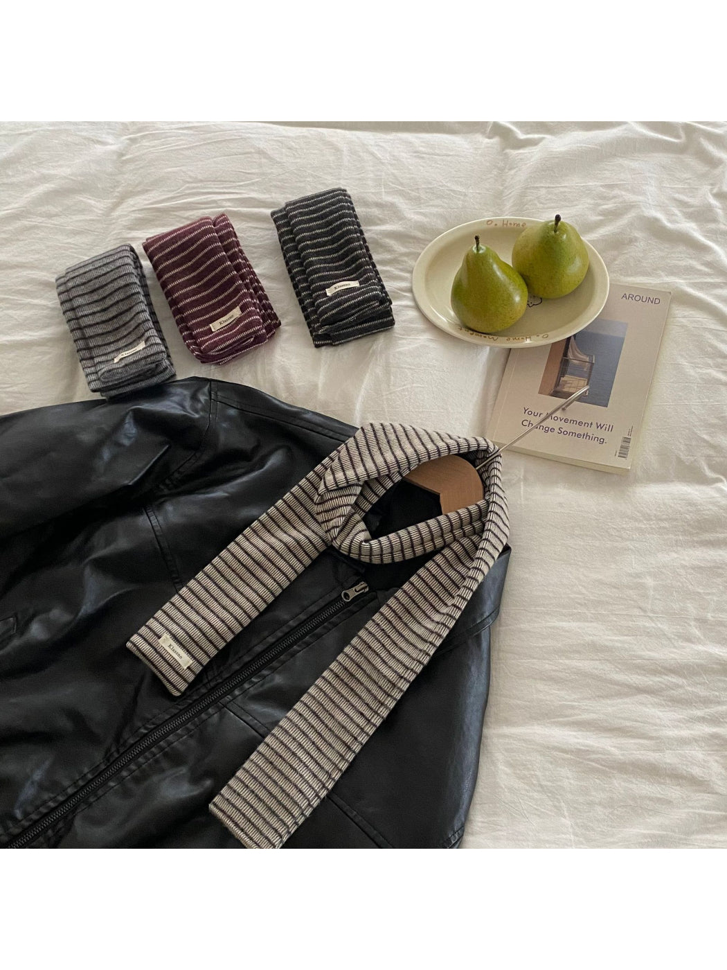Scarvii - Fine Stripe Ribbed Knit Scarf