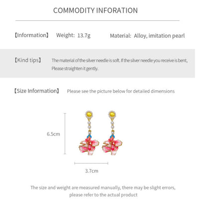 Earwish - Vintage Pink Floral Long Earrings With Beads