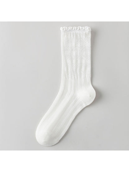 Rufia - Ruffle Cuff Bow Pattern Crew Socks