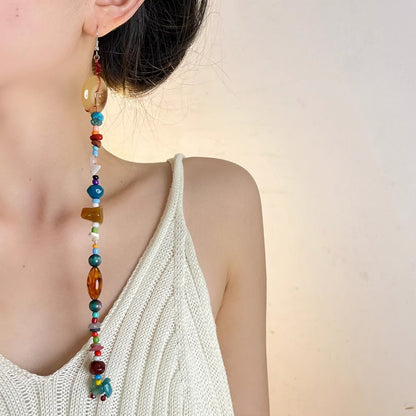 Earwish - Boho Beaded Statement Extra Long Earrings -Colorful