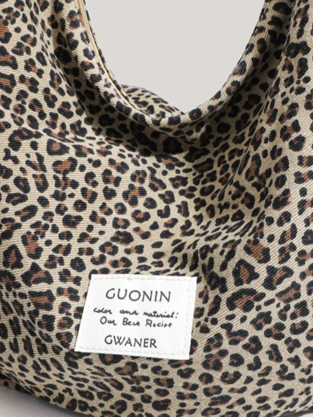 Cosbai - Large Capacity Single-shoulder Canvas Bag with Leopard Print