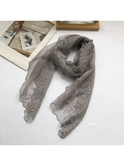 Scarvii - Elegant Sheer Embroidered Long Scarf