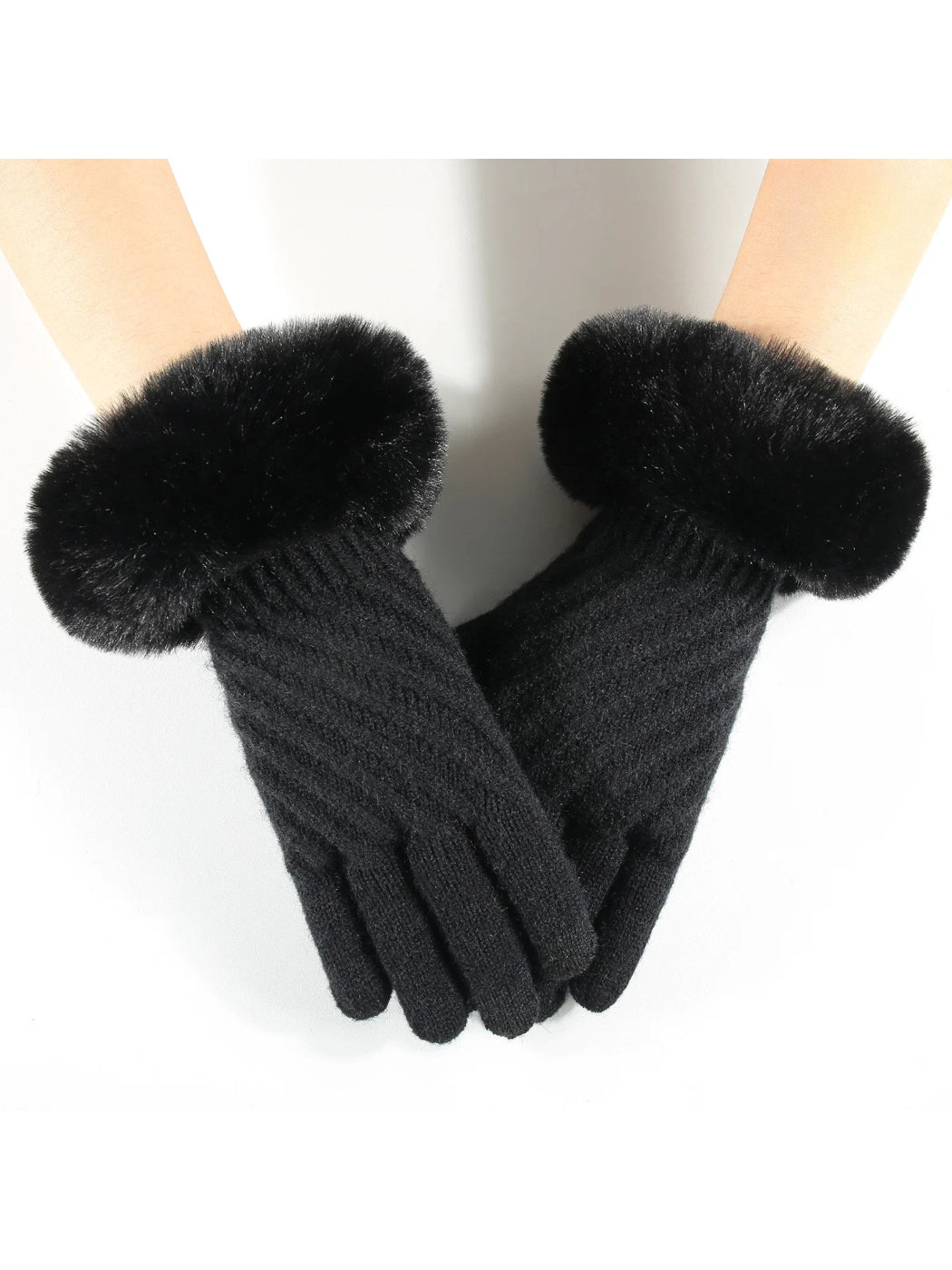 Gloving - Faux Fur Cuff Knit Winter Gloves