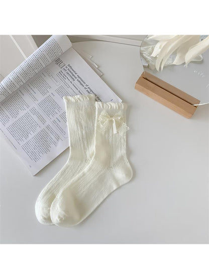 Rufia - Sweet Style Openwork Bow Detail Crew Socks