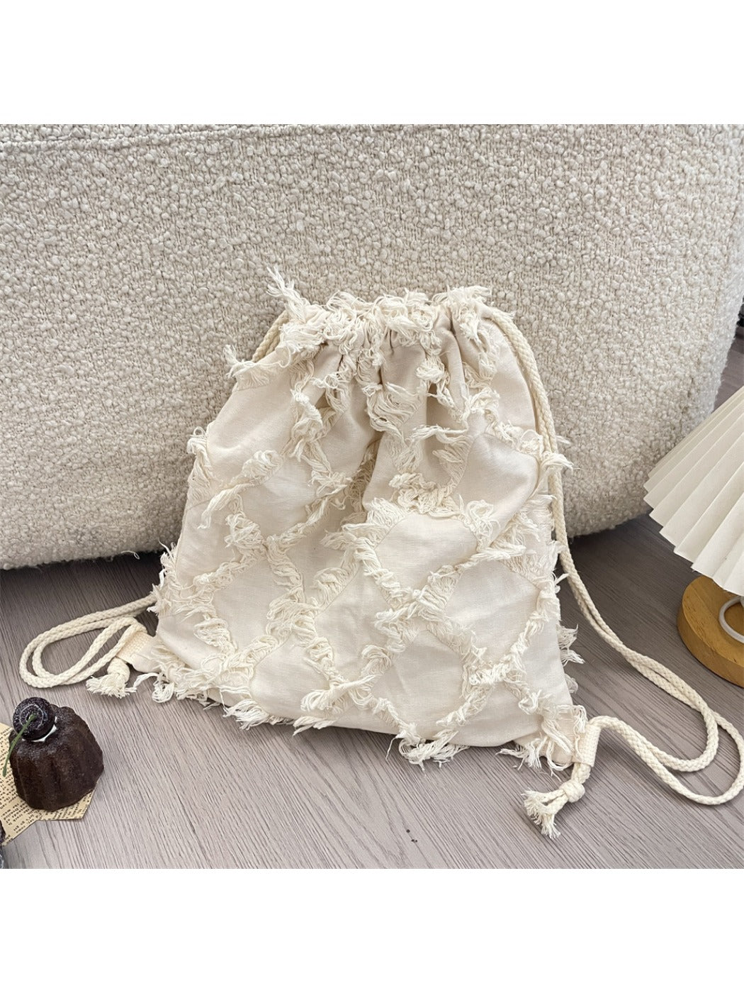 Cosbai - Fringe Detail Casual Canvas Backpack