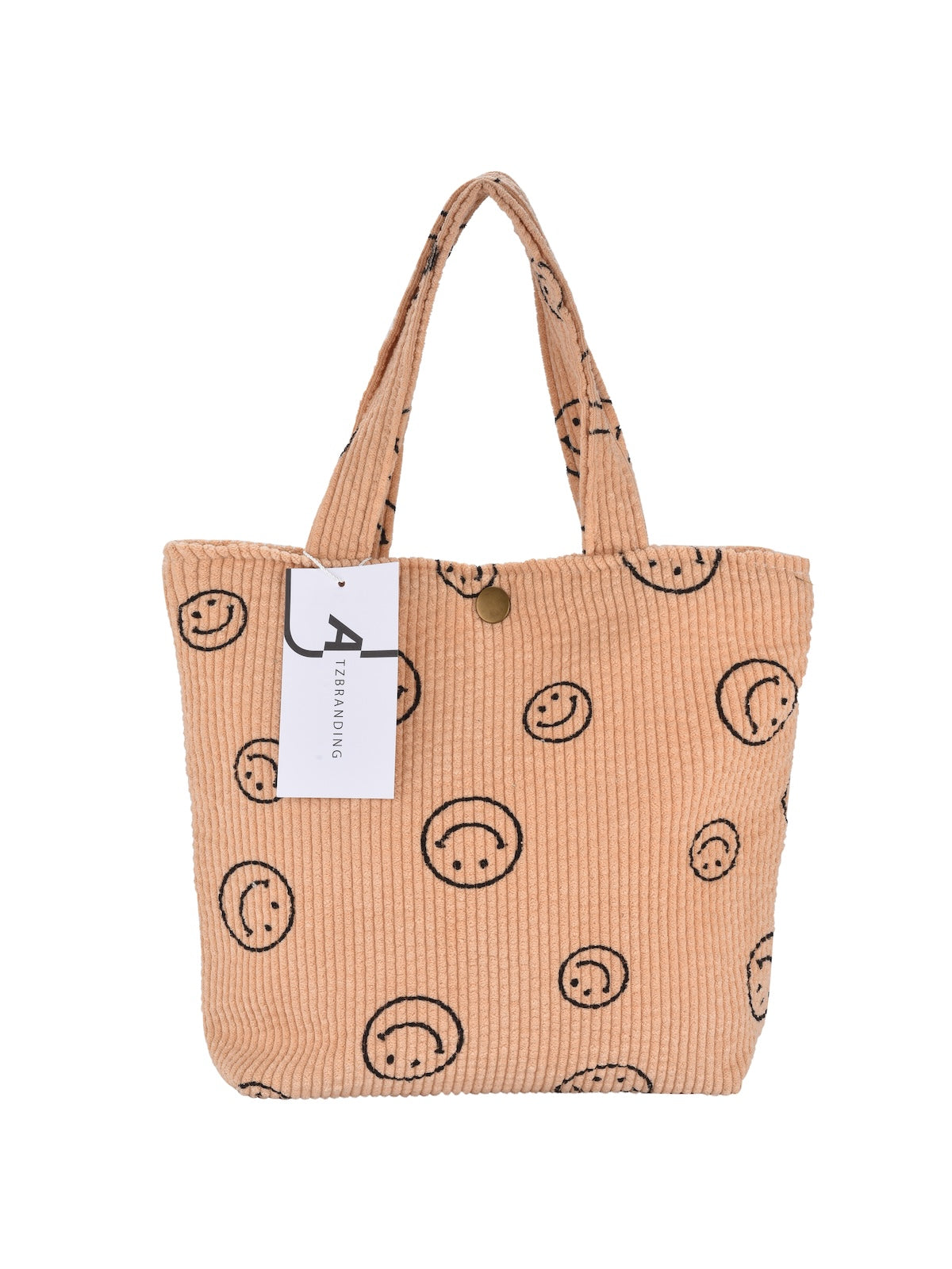 Cosbai - Black Smiley Face Corduroy Tote Bag