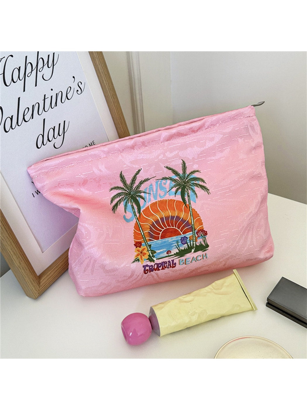 Cosbai - Tropical Coconut Trees Print Zip Pouch