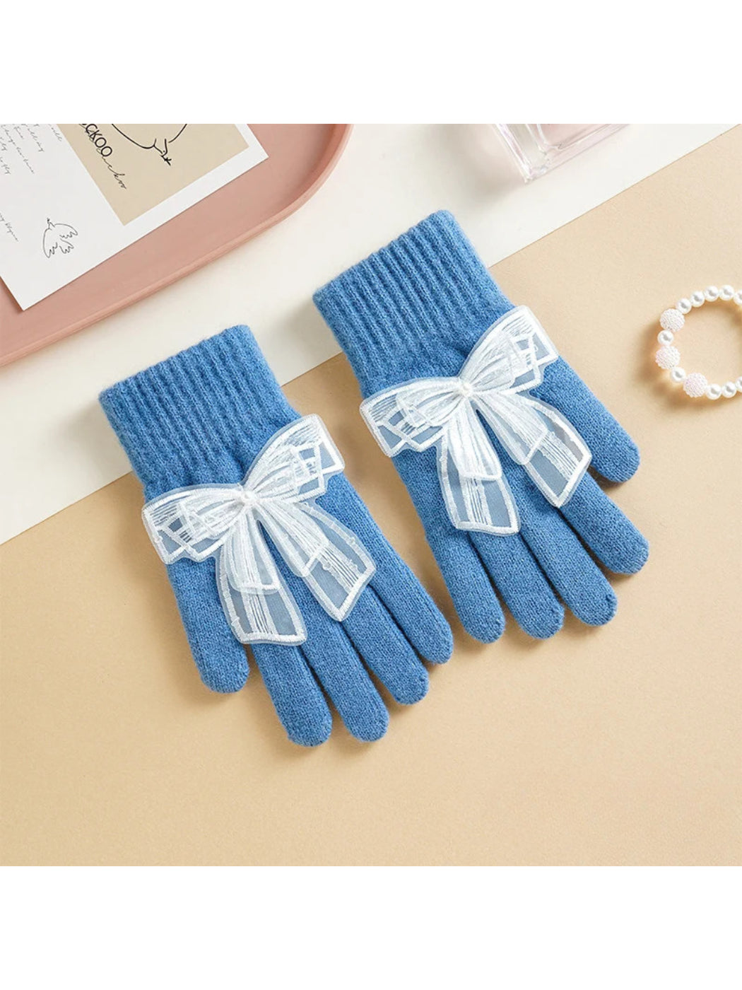 Gloving - Bow Detail Ribbed Cuff Gloves