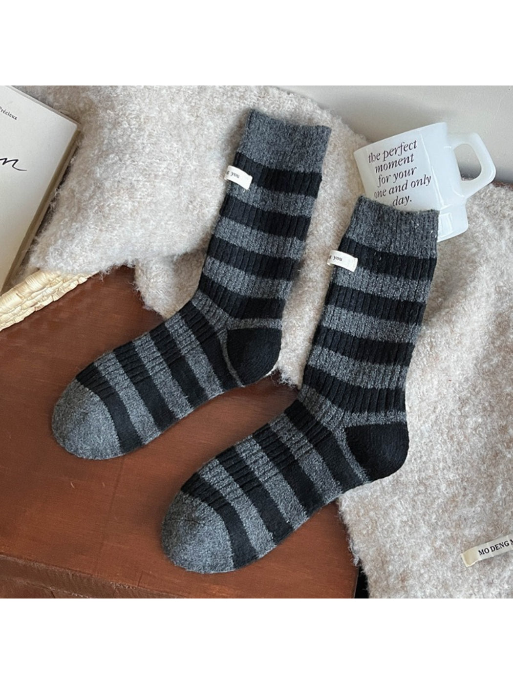 Rufia - Soft Winter Stripe Knit Crew Socks