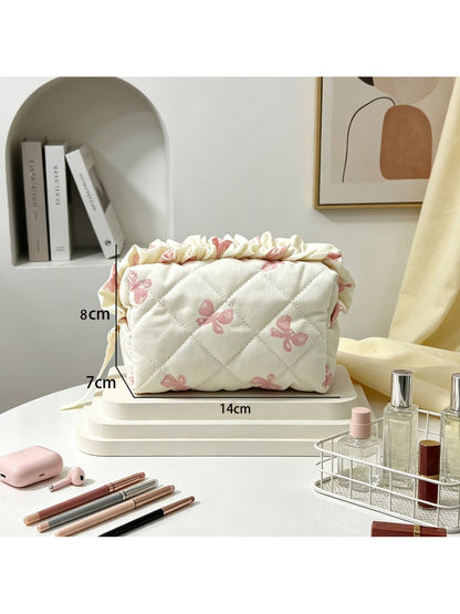 Cosbai - Ruffle Trim Quilted Cosmetic Organizer Bag