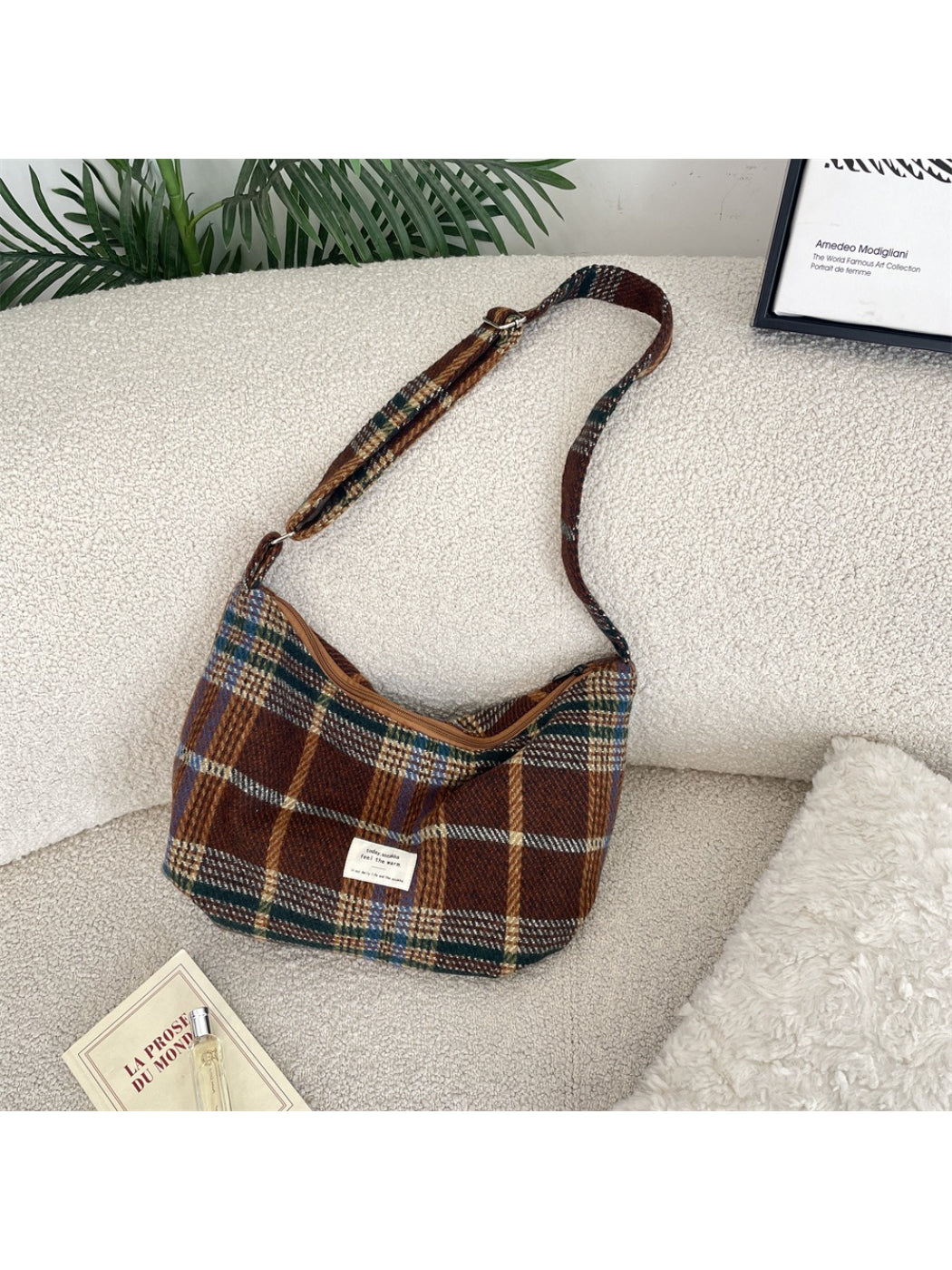 Cosbai - Classic Plaid Underarm Shoulder Bag
