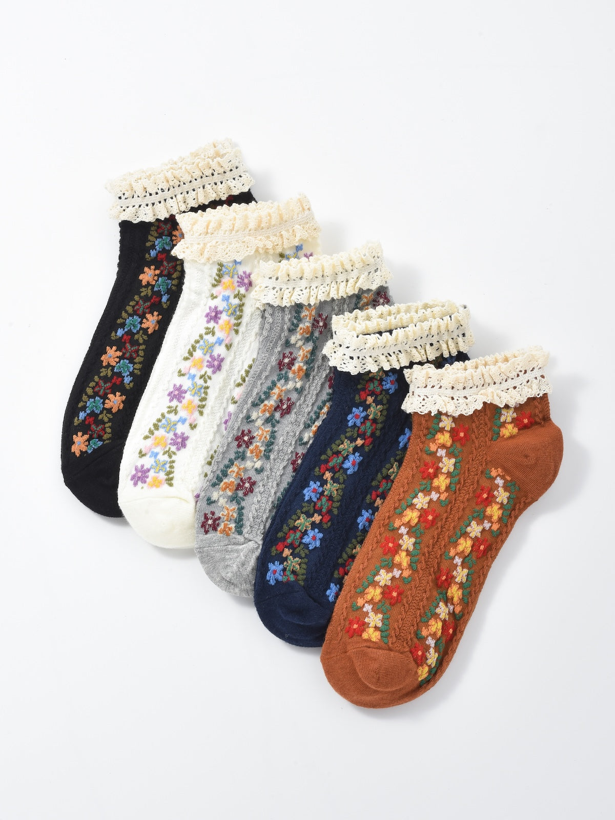 Rufia - Vintage Rolled Edge Floral Ankle Socks