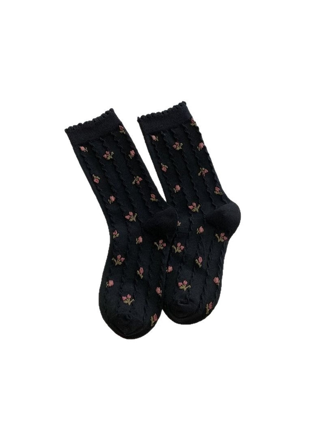 Rufia - Floral Rose Motif Casual Crew Socks