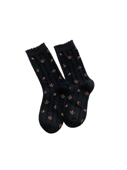 Rufia - Floral Rose Motif Casual Crew Socks