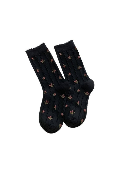 Rufia - Floral Rose Motif Casual Crew Socks