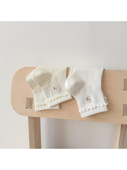 Rufia - Bear Embroidery Ribbed Ankle Socks