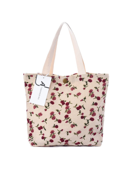 Cosbai - Floral Corduroy Handbag