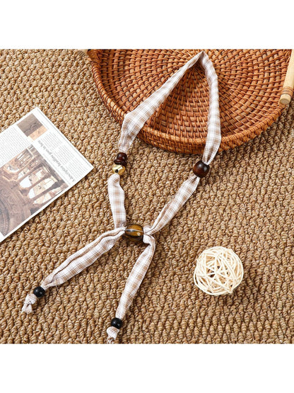 Scarvii - Minimalist Beaded Ribbon Style Narrow Scarf