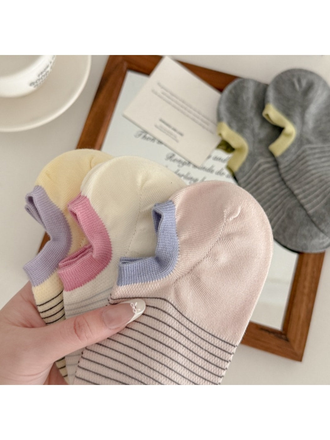 Rufia - Striped Liner Socks with Contrast Cuff