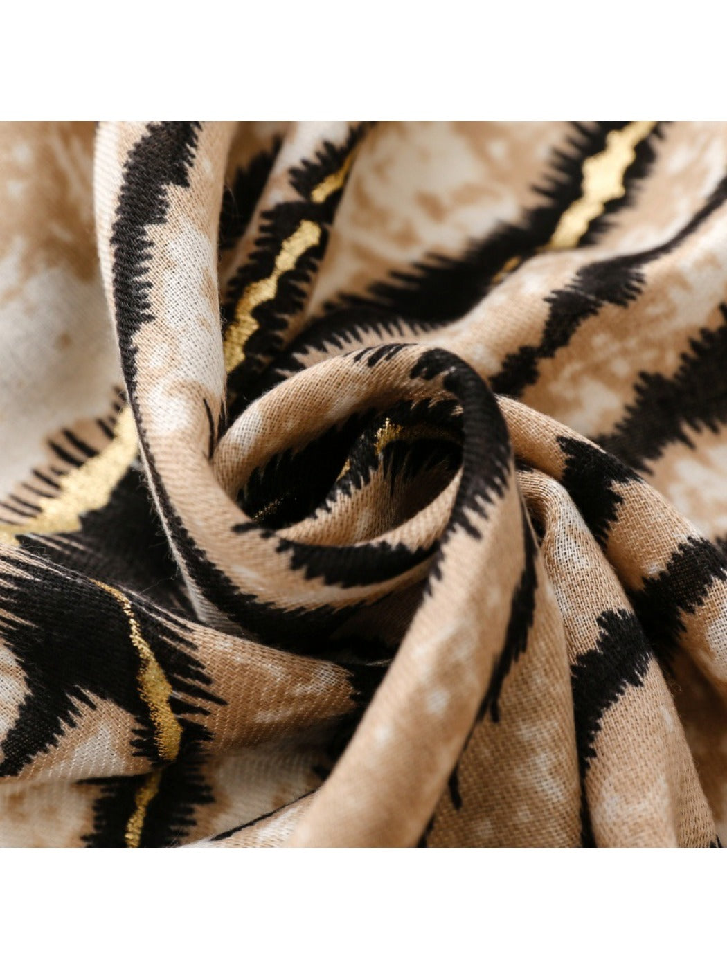 Scarvii - Zebra Print Scarf & Shawl with Gold Foil Fringe