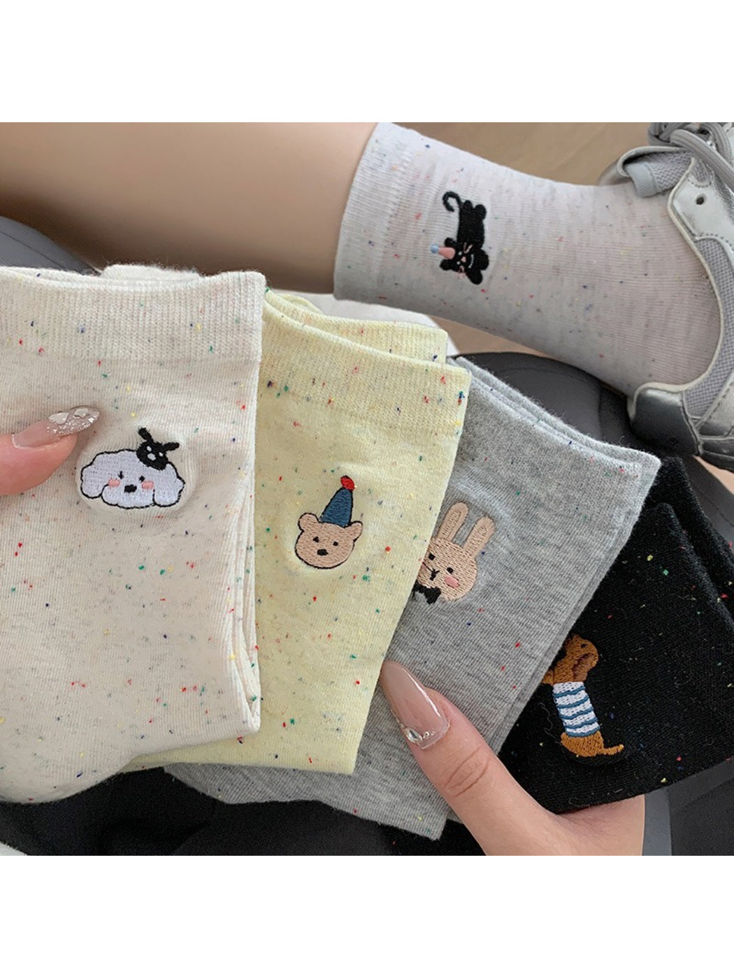 Rufia - Playful Animal Embroidery Crew Socks product image 1