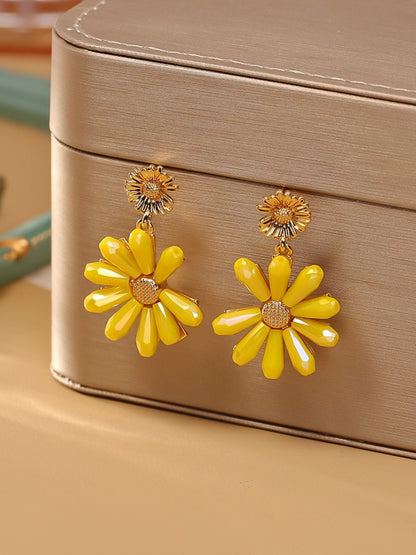 Earwish - Yellow Flower Crystal Bead Earrings