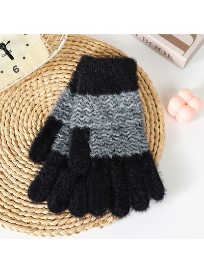 Gloving - Women's Fuzzy Colorblock Knit Winter Gloves