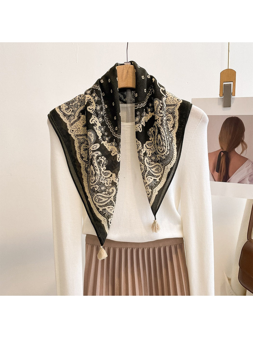 Scarvii - Coffee Tone Paisley Print Square Scarf