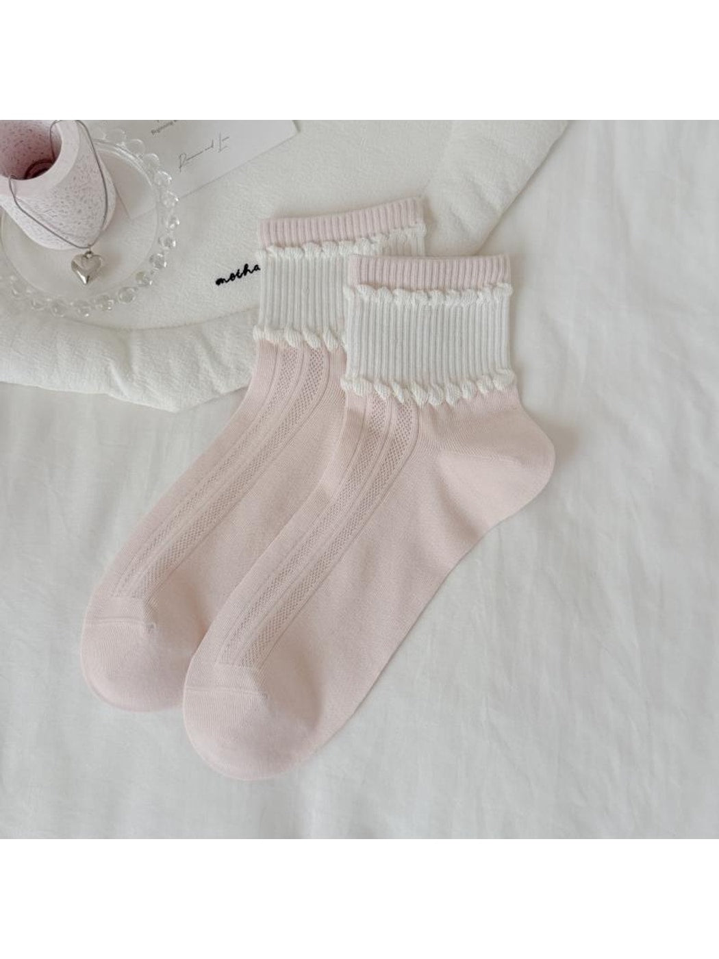 Rufia - Pastel Openwork Ruffle Crew Socks