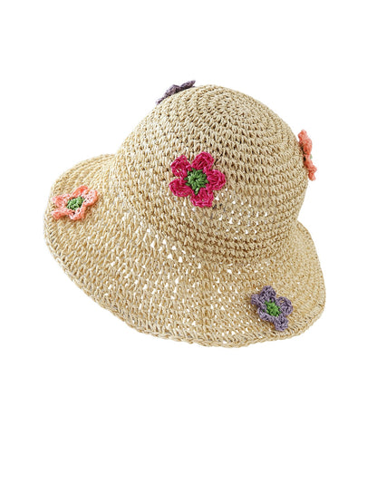 Haila - Wide Brim Floral Accent Summer Bucket Hat
